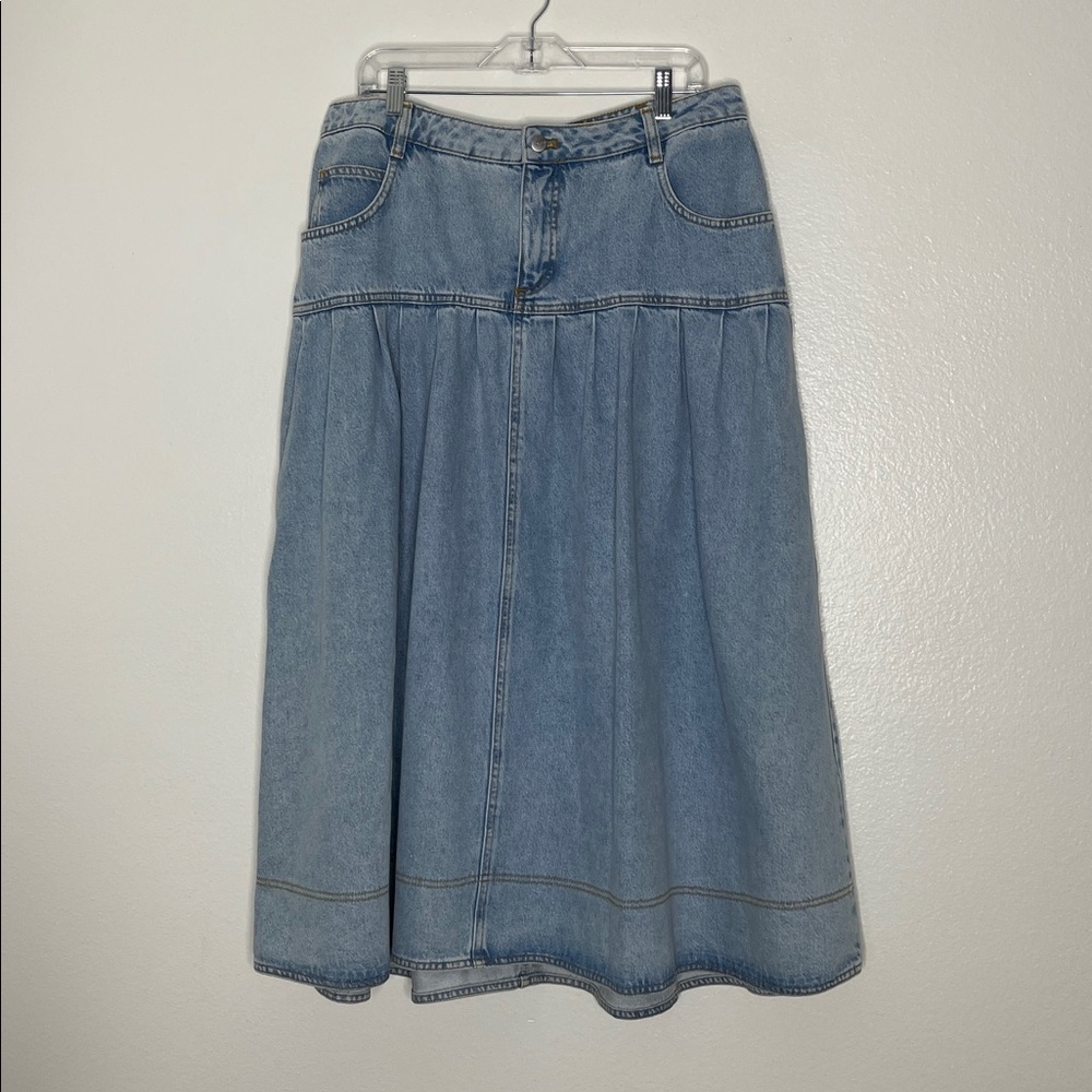 Anthropologie Pilcro pleated basque waist denim midi skirt size 14 - Picture 3 of 8
